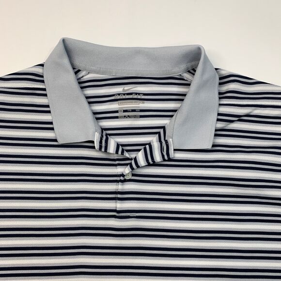 Nike Shirt Men 2XL XXL Gray Navy Striped Dry Victory Polo Flat Seam Knit Dri Fit - Picture 3 of 12